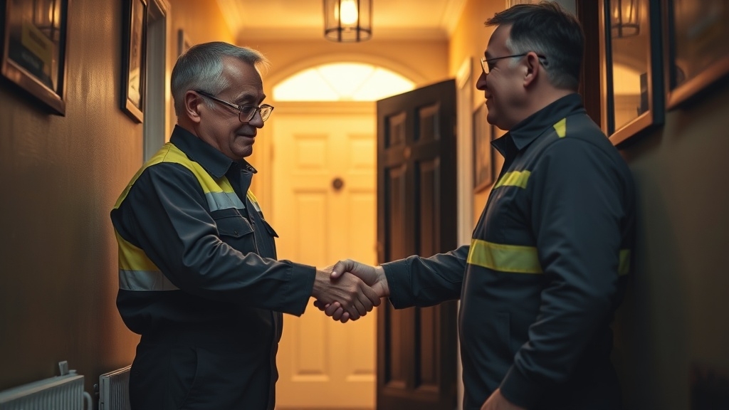 Engineer shaking hands with a Charlton homeowner after locating their leak